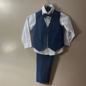 Van Heusen Navy Blue Boys Dress Vest Set with Polka Dot Shirt and Bow Tie